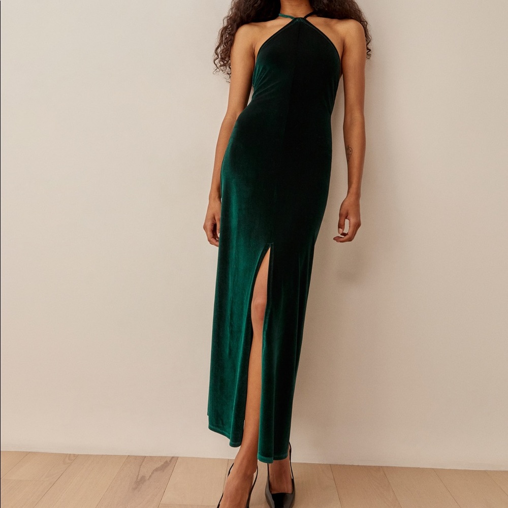 Reformation Nyla Velvet Dress Emerald Medium